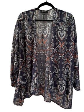 Karen Kane Boho Geometric Tribal Paisley  Sheer Kimono Duster Cardigan XL